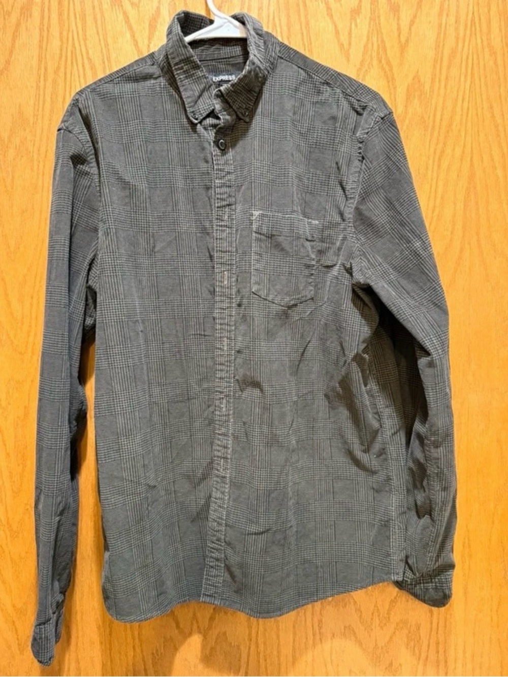 Express Men's Green Plaid Button-Up Shirt